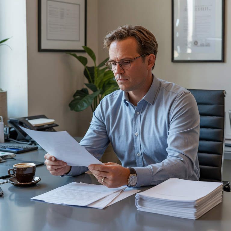 Mann prüft Unterlagen zu seinem Immobilienkredit